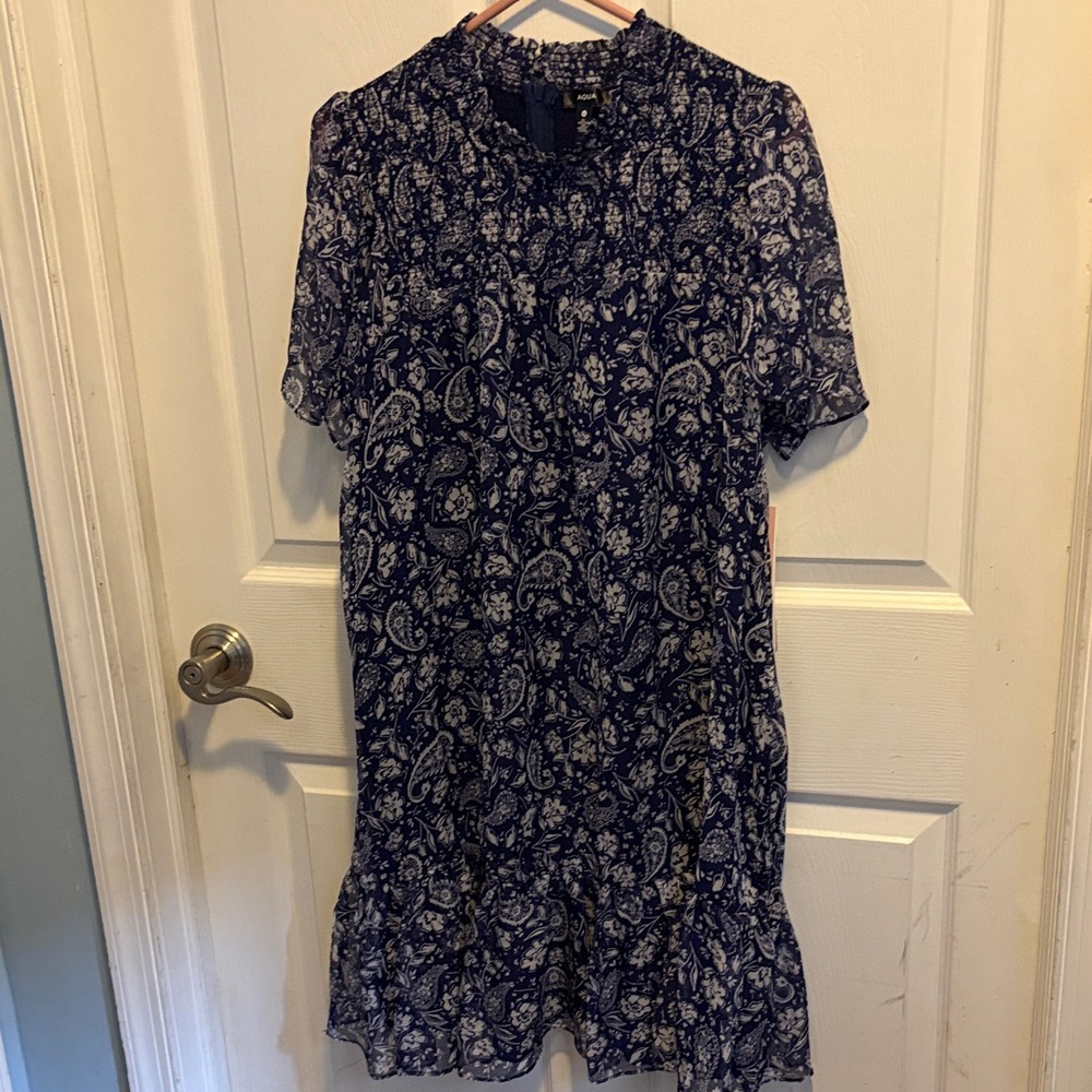Aqua Midnight Blue Paisley Midi Dress